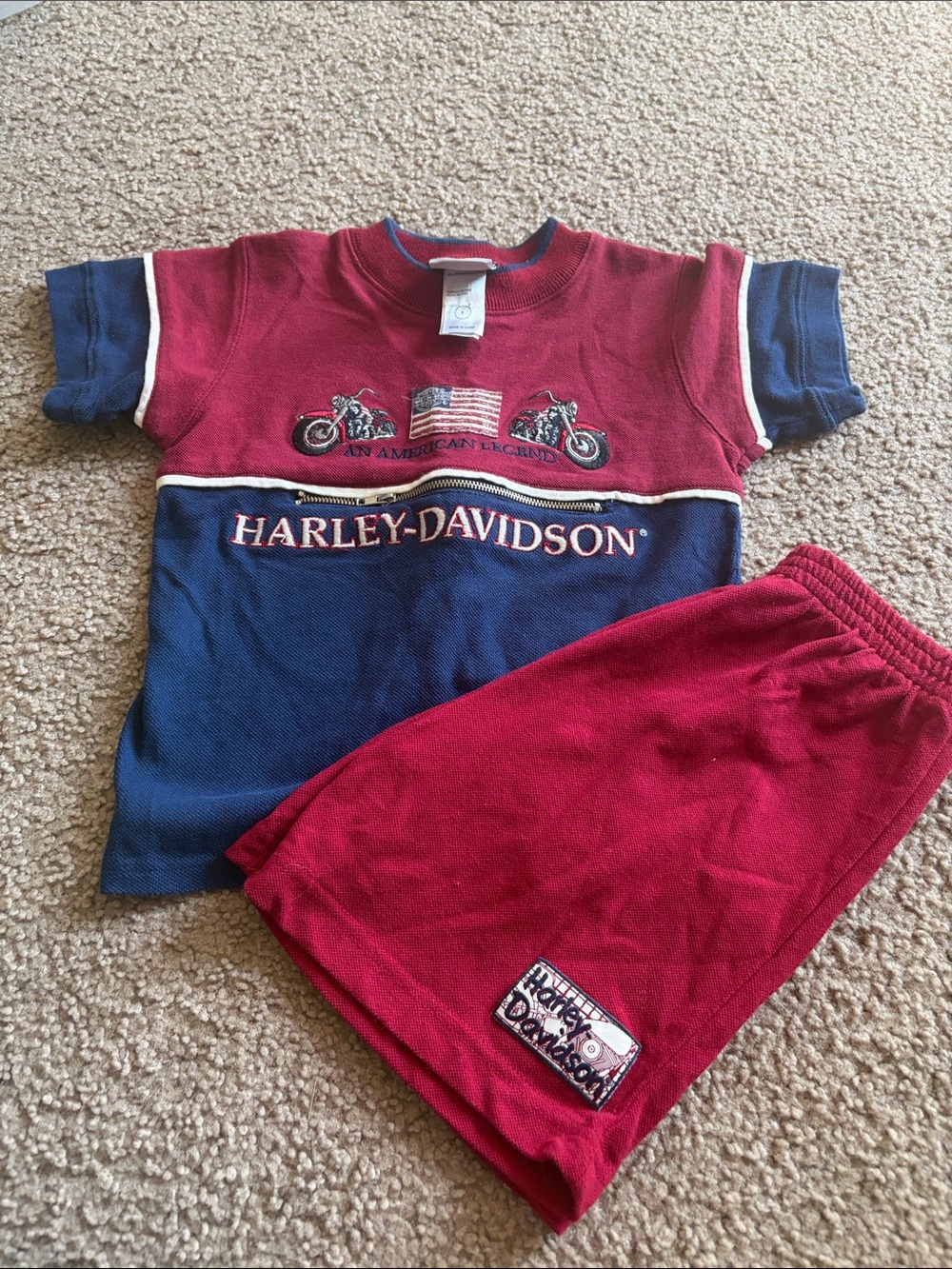 B73 6y Y2K Harley-Davidson Red & Navy Kids Short Sleeve Tee and Shorts Set